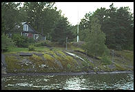 Shore of Lake Malaren from the steamer S.S. Drottningholm.  Stockholm, Sweden