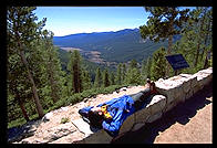 Resting motorcyclist.  Rocky Mountain National Park, Colorado.