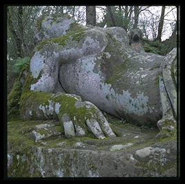 Parco dei Mostri (park of monsters), below the town of Bomarzo, Italy (1.5 hours north of Rome).  This was the park of the 16th century Villa Orsini and is filled with grotesque sculptures.