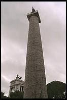 Trajan's Column, inaugurated in AD 113 to celebrate his two campaigns in Dacia (Romania).  The statue of Trajan on top was replaced with one of St. Peter in 1587