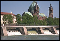Isar River.  Downtown Munich next to Deutsches Museum.
