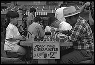 Play the Chessmaster. Harvard Square.  Cambridge, MA 1998.