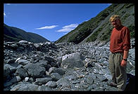 Klaus hiking out to the face of a glacier on the west coast of the South Island, New Zealand.
