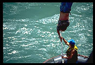 Klaus Schrodt bungee jumps near Queenstown, South Island, New Zealand