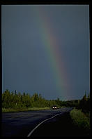 A rainbow luring me farther south on the road between Fairbanks, Alaska and Denali National Park