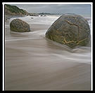 Two of the Moeraki Boulders on the east coast of the South Island of New Zealand