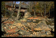 A postcard-quality covered bridge inside the Flume State Park, New Hampshire