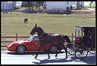 Porsche and Amish buggy.  Pennsylvania.