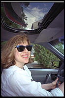Sari Kalin driving, 1995.