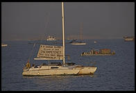 Boat owner protesting the U.S. Coast Guard.  Santa Barbara, California.