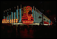 Binion's Horseshoe.  Downtown Las Vegas (Fremont Street).  The owner of Binion's, Ted Binion, was murdered on September 17, 1998 by Sandy Murphy, Binion's 27-year-old girlfriend and former topless dancer, and her lover, Rick Tabish