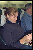 Eve in Aer Lingus Business Class (thank you, Andersen Consulting).