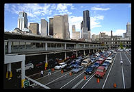 Cars waiting for a Washington State Ferry.  Seattle, Washington
