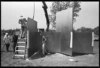 Installation of an Escaping Flatland sculpture by Edward Tufte. Cheshire, Connecticut