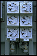 Fans on a spare transformer at the Vermont Yankee nuclear power plant.  Vernon, Vermont.