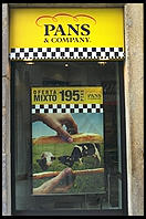 Cow sandwich sign. Madrid, Spain