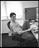 Michael Bryzek in his cubicle at 80 Prospect Street