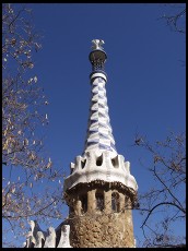 Digital photo titled parc-guell-tower-and-trees