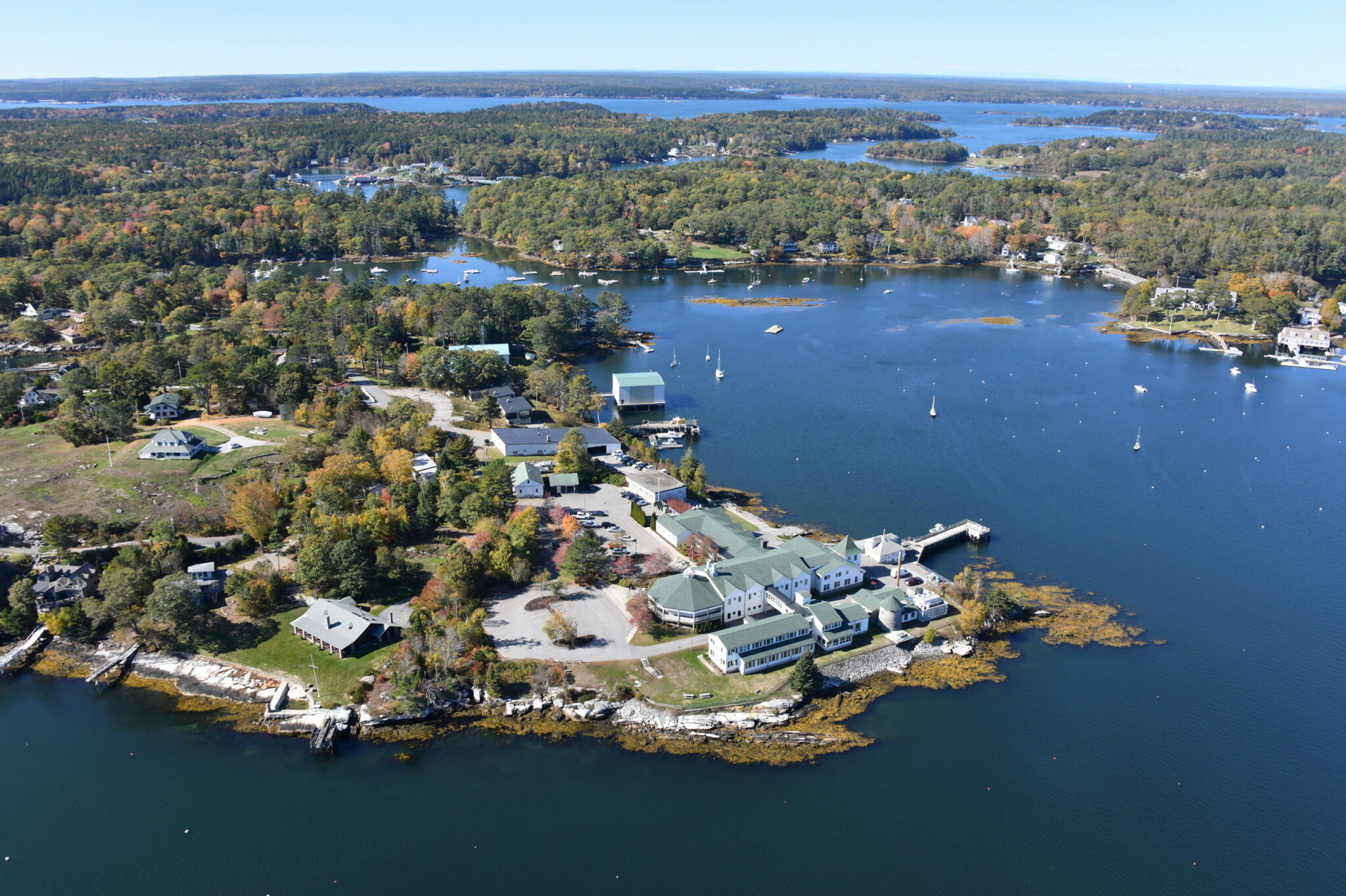 Maine aerial photos Boothbay Harbor and up the Damariscotta River