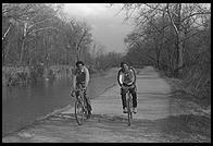 Bikers on the towpath for the C&O Canal. Along the Potomac River near Washington, D.C. 1981.