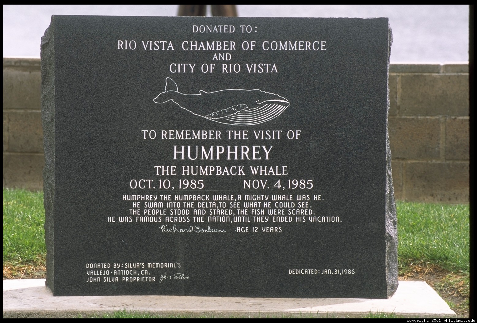 Humphrey the Whale Plaque