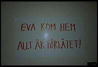 Stockholm airport, there were many copies of this sign around the airport.  It translates as: 