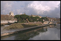 Tiber Island, home to a hospital, across from Trastevere, with Rome's synagogue in the background