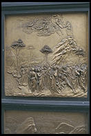 Moses Receives the Ten Commandments, one of Lorenzo Ghiberti's 10 panels in the east door of Florence's Baptistry (c. 1430)