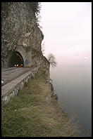 One of the many tunnels in the 34-mile road around Lake Garda
