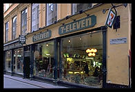 Seven Eleven and Body Shop, Gamla Stan, Stockholm from Fjallgatan on Sodermalm.
