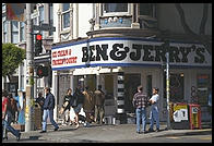 Ben and Jerry's store at the corner of Haight and Ashbury streets in San Francisco, California.  Sic transit gloria hippie.