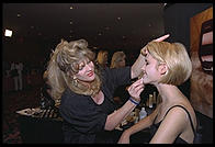 Christina Perreault, aged 14, suffering from chicken pox at the 1995 IMTA Show in Manhattan.  Being made up by Francesca Milano.