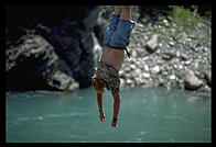 Klaus Schrodt bungee jumps near Queenstown, South Island, New Zealand