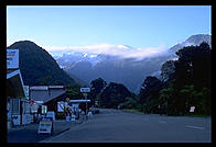 Downtown Franz Josef at 7:45 am.  West coast of the South Island of New Zealand.