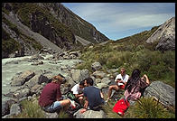 Lunch by a river in Mt. Cook National Park, South Island, New Zealand