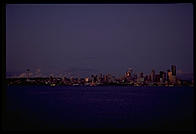 Seattle, Washington after sunset, viewed from the Bainbridge Island ferry.