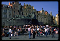 Prague's Old Town Square, where American and Canadian deadbeats hang out