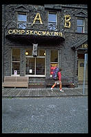 A building faced with driftwood in Skagway, Alaska.