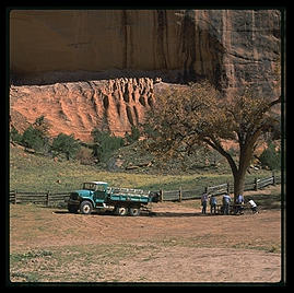 Canyon de Chelly (northeast Arizona). The only legal way to see most of the canyon is with a Navajo guide. Here is a typical group of tourists on a truck-based tour of the canyon.