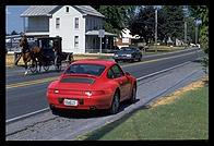 Porsche and Amish buggy.  Pennsylvania.