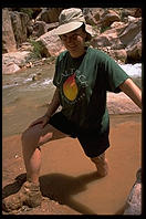 Eve's muddy boot.  Lower Havasupai Canyon.  Grand Canyon National Park.