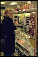 Eve making her first purchase (cosmetics) in Dublin, Ireland.